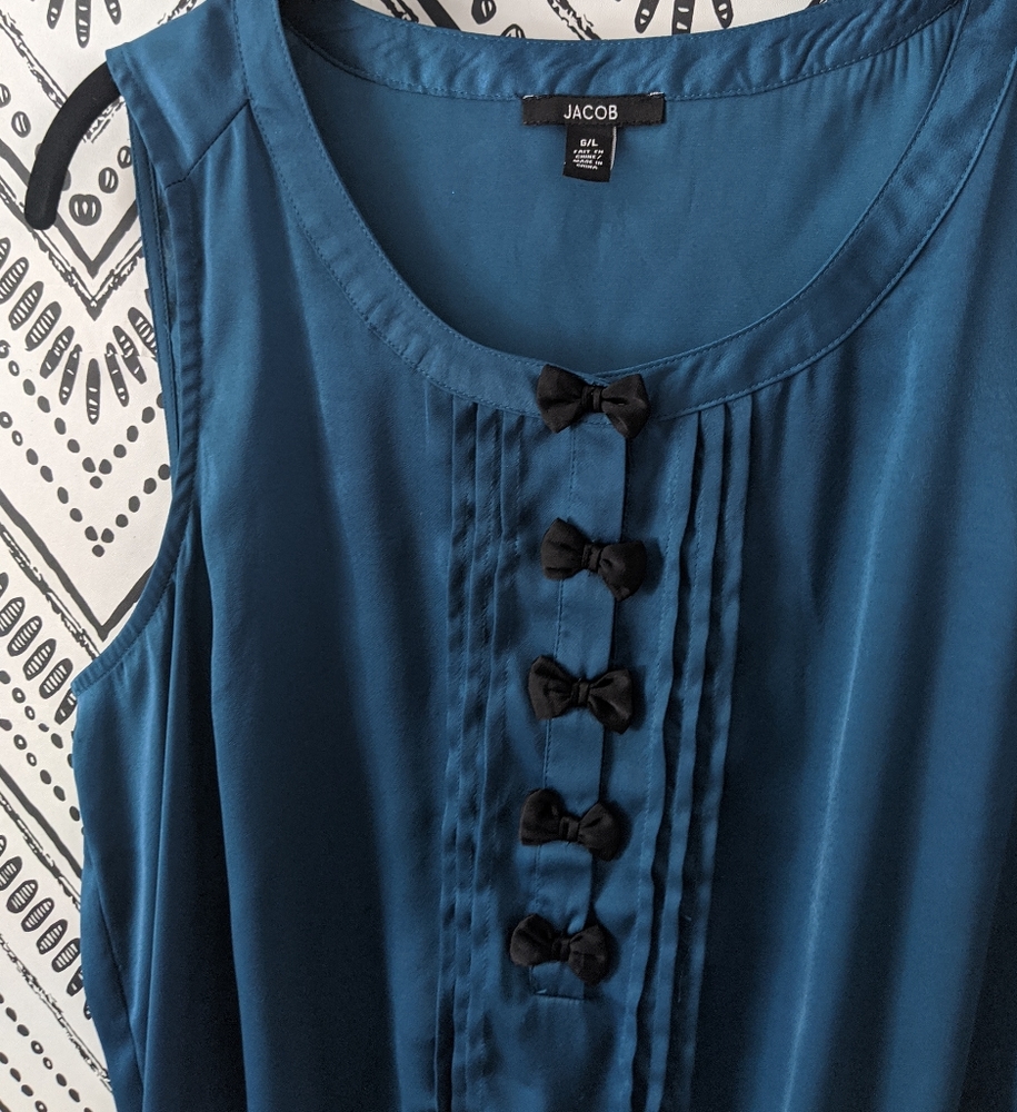 Jacob teal sleeveless blouse with bow detail